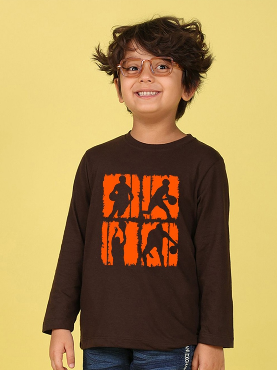

NUSYL Boys Graphic Printed Round Neck Cotton T-shirt, Brown
