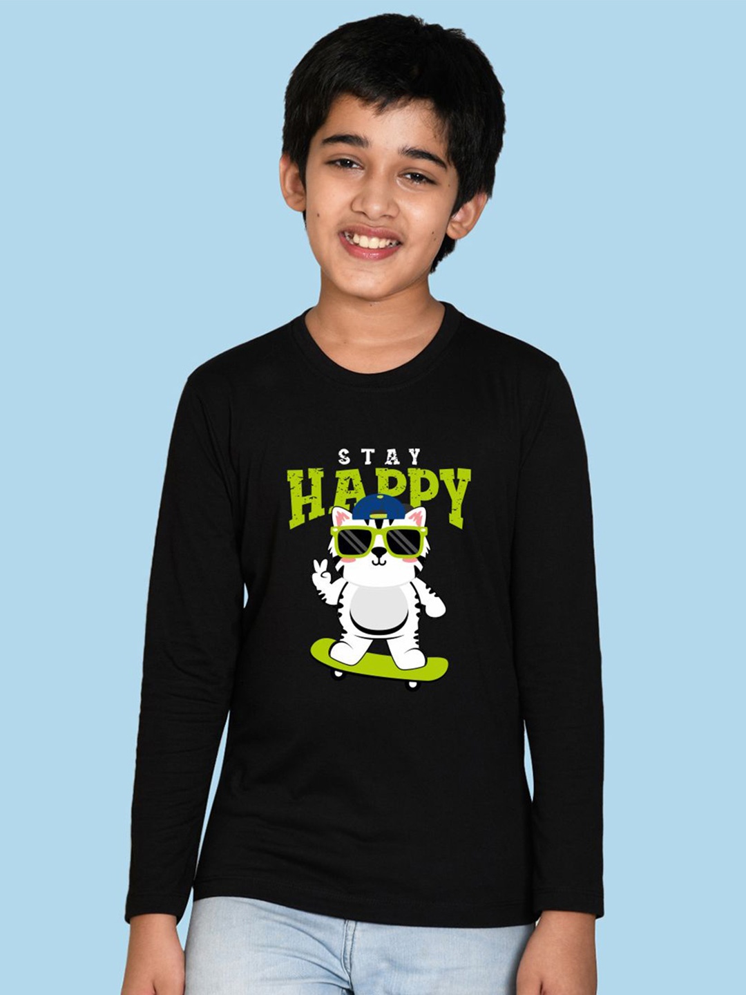 

NUSYL Boys Graphic Printed Round Neck Cotton T-shirt, Black