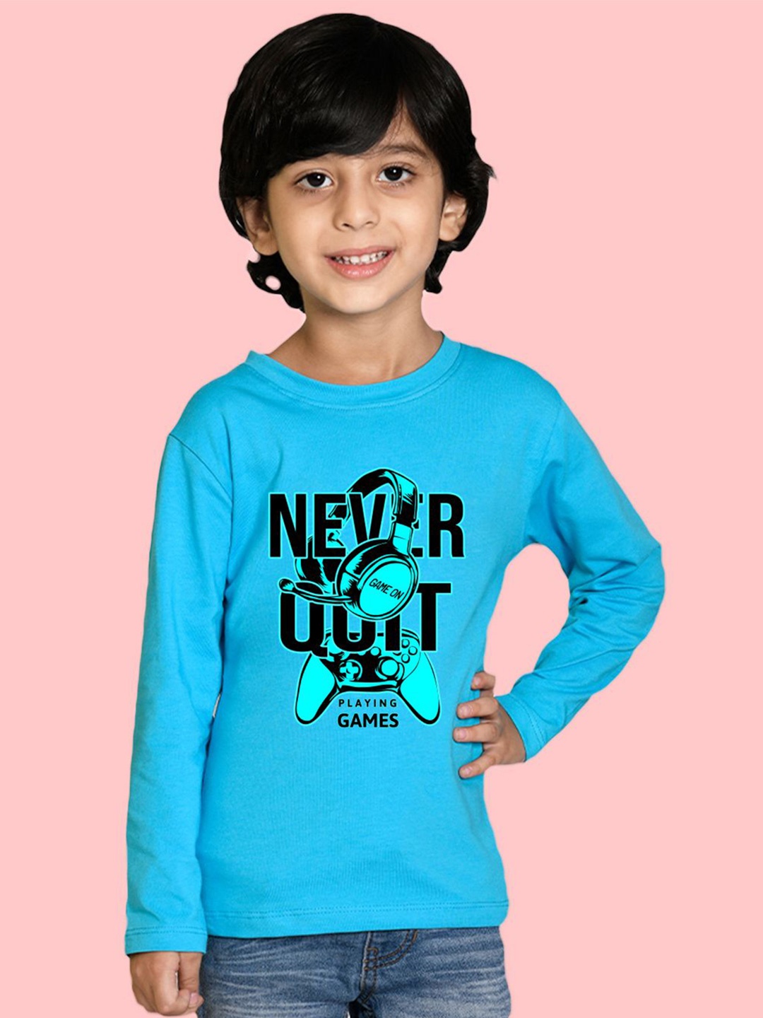 

NUSYL Boys Typography Printed Round Neck Cotton T-shirt, Blue