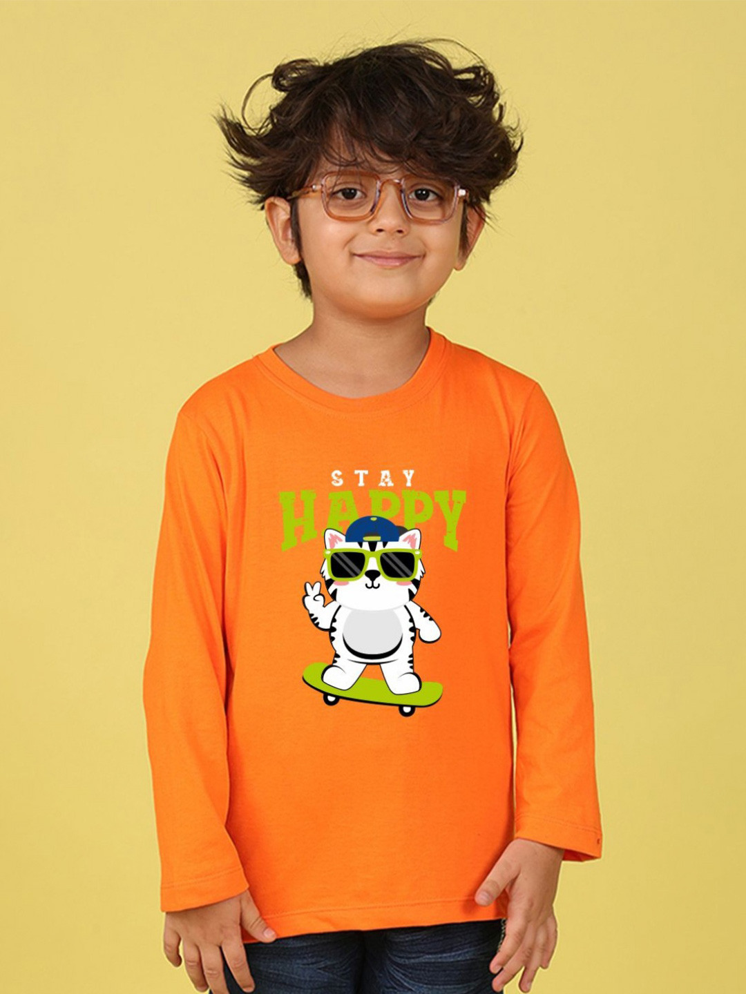 

NUSYL Boys Graphic Printed Round Neck Cotton T-shirt, Orange