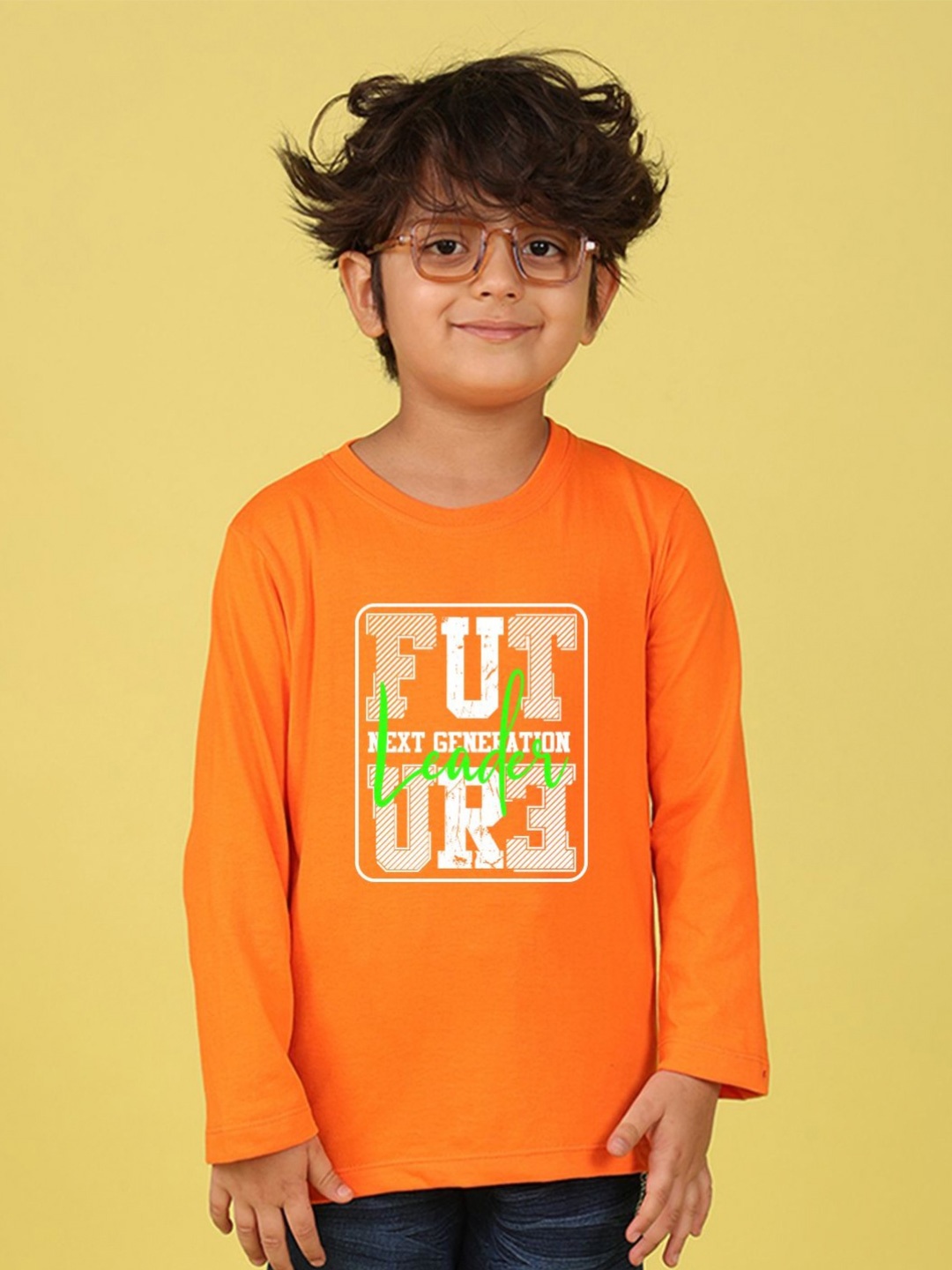 

NUSYL Boys Typography Printed Round Neck Cotton T-shirt, Orange