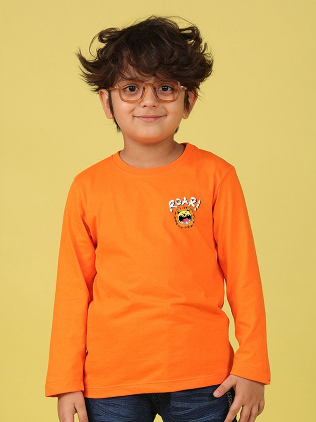 

NUSYL Boys Graphic Printed Round Neck Cotton T-shirt, Orange