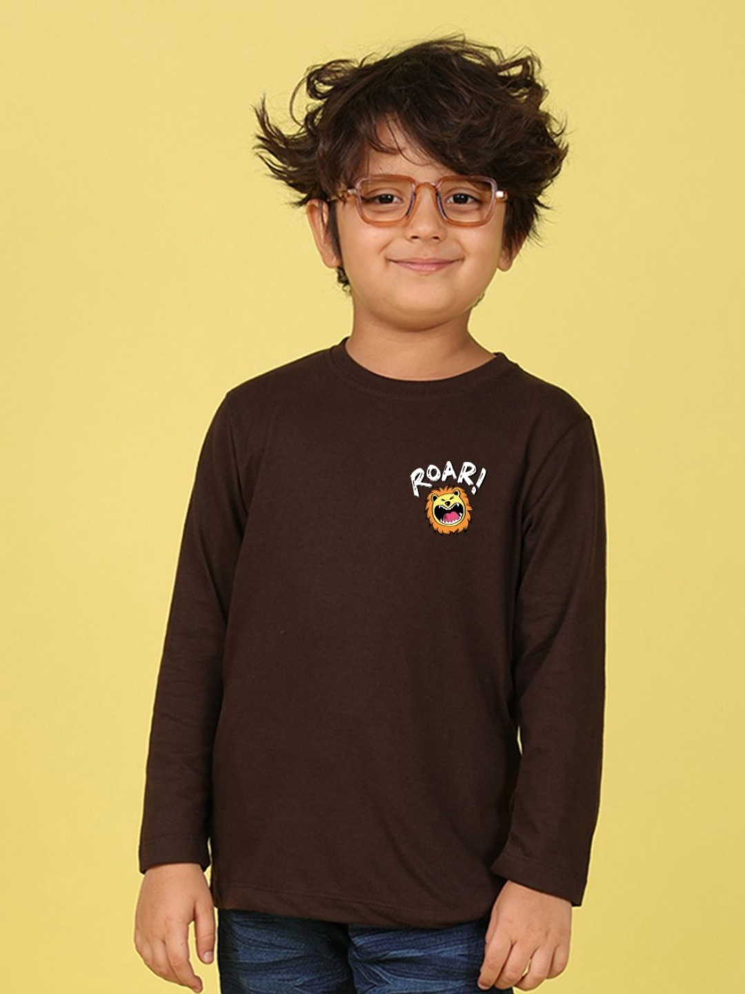 

NUSYL Boys Graphic Printed Round Neck Cotton T-shirt, Brown
