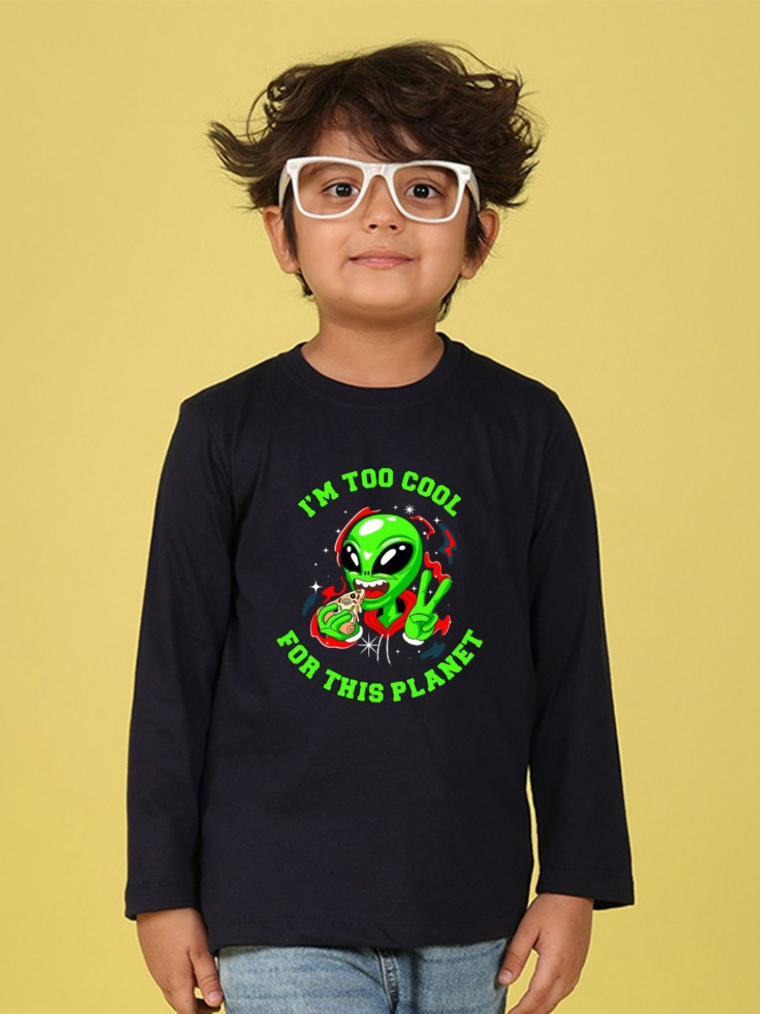 NUSYL Boys Graphic Printed Round Neck Cotton T-shirt, Black