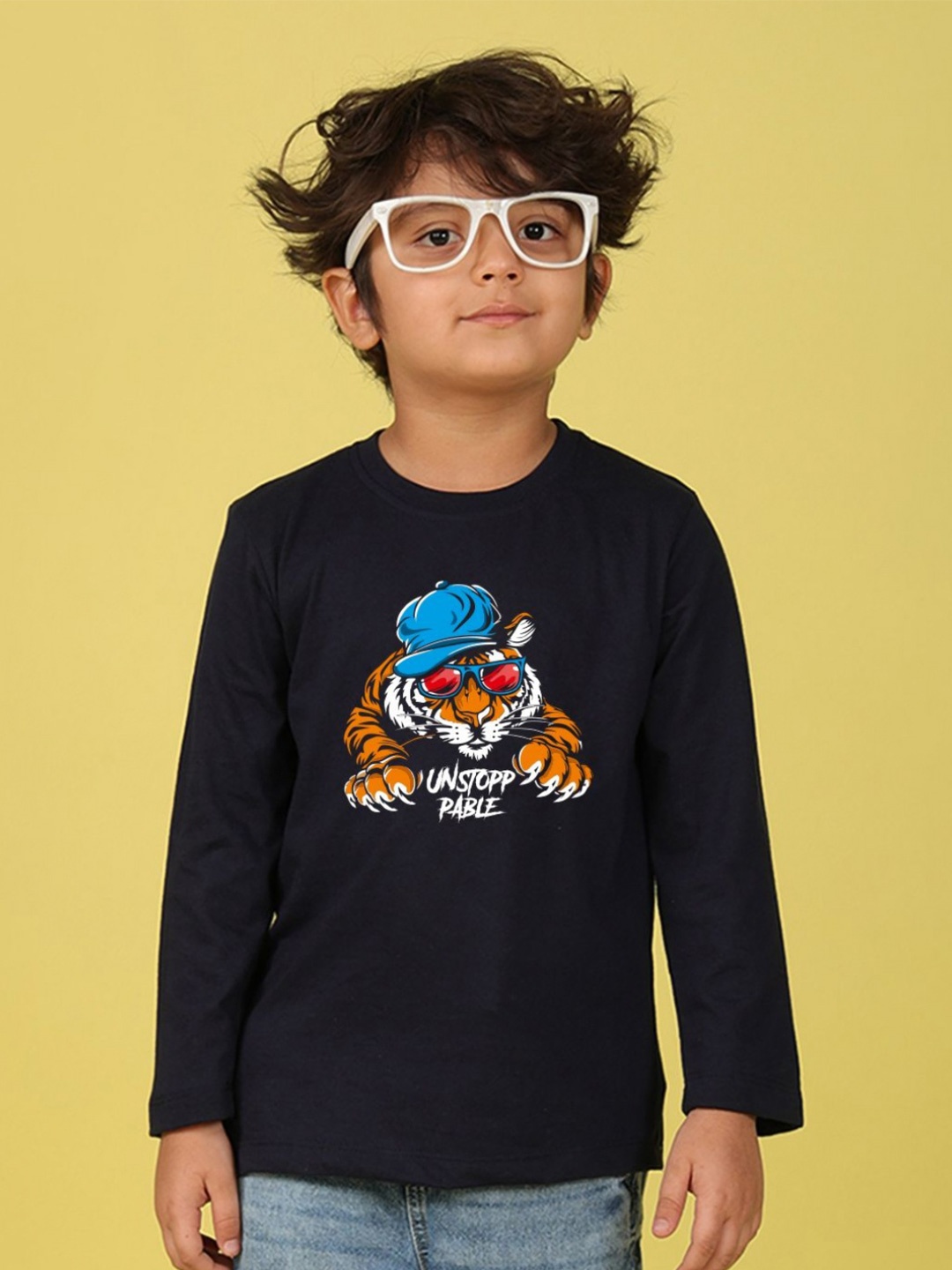 NUSYL Boys Graphic Printed Round Neck Cotton T-shirt, Black