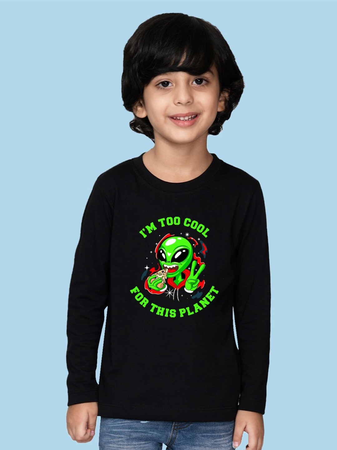 

NUSYL Boys Graphic Printed Round Neck Cotton T-shirt, Black