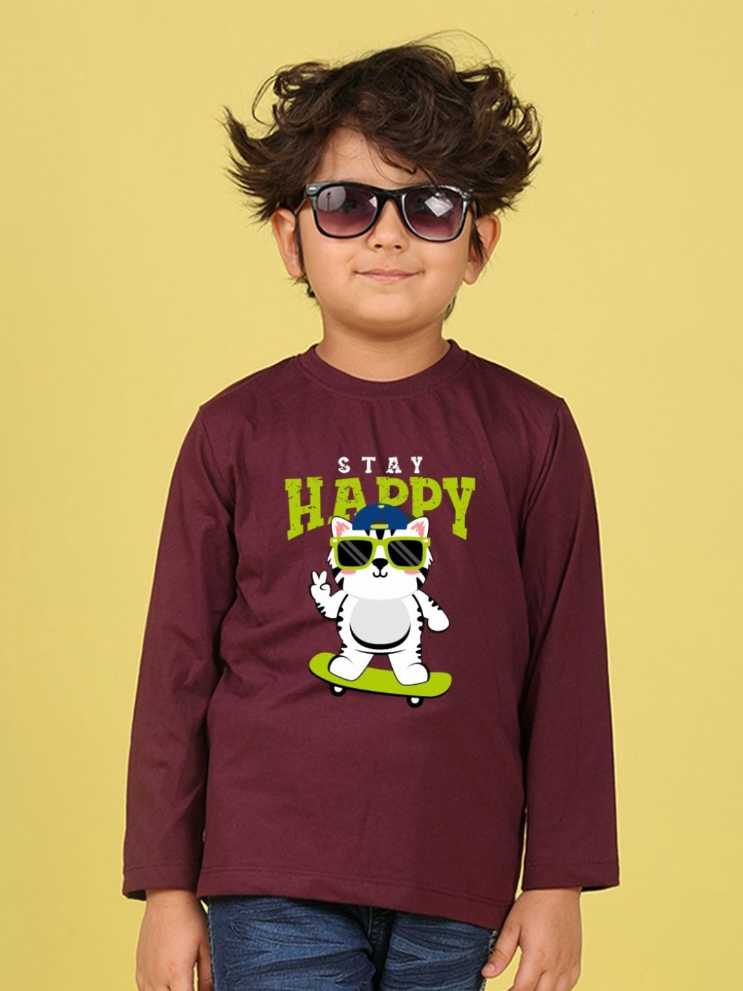 

NUSYL Boys Graphic Printed Round Neck Cotton T-shirt, Brown