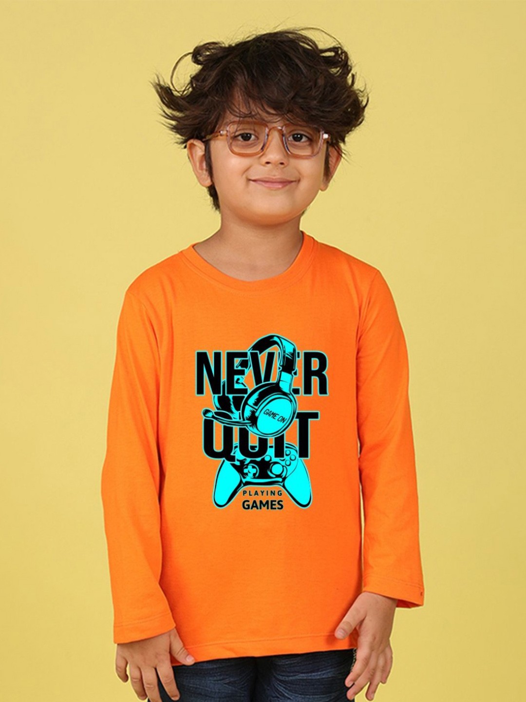 

NUSYL Boys Typography Printed Round Neck Cotton T-shirt, Orange