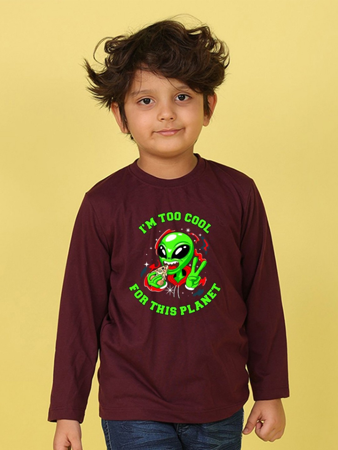 

NUSYL Boys Graphic Printed Round Neck Cotton T-shirt, Brown