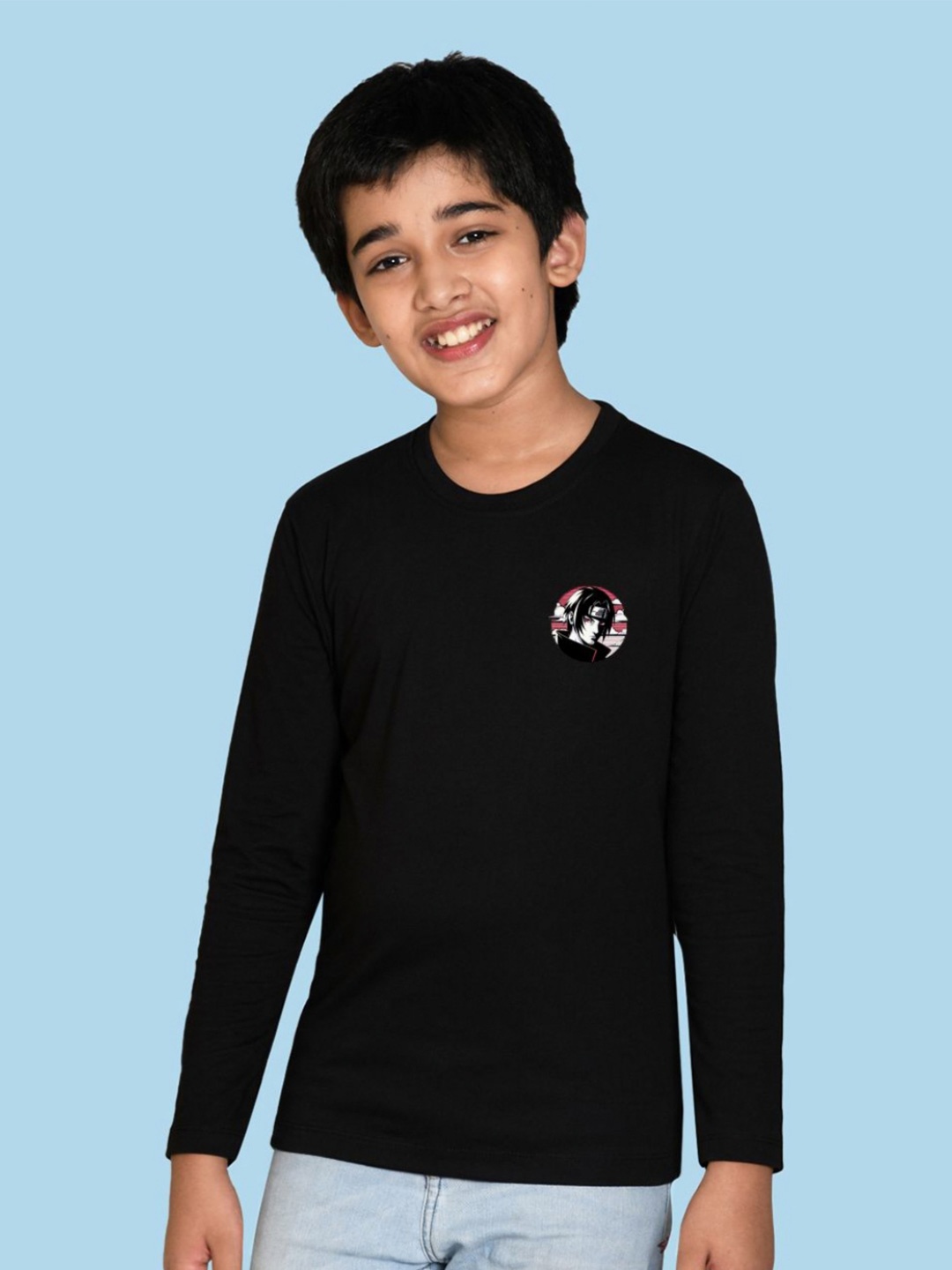 NUSYL Boys Graphic Printed Round Neck Cotton T-shirt, Black