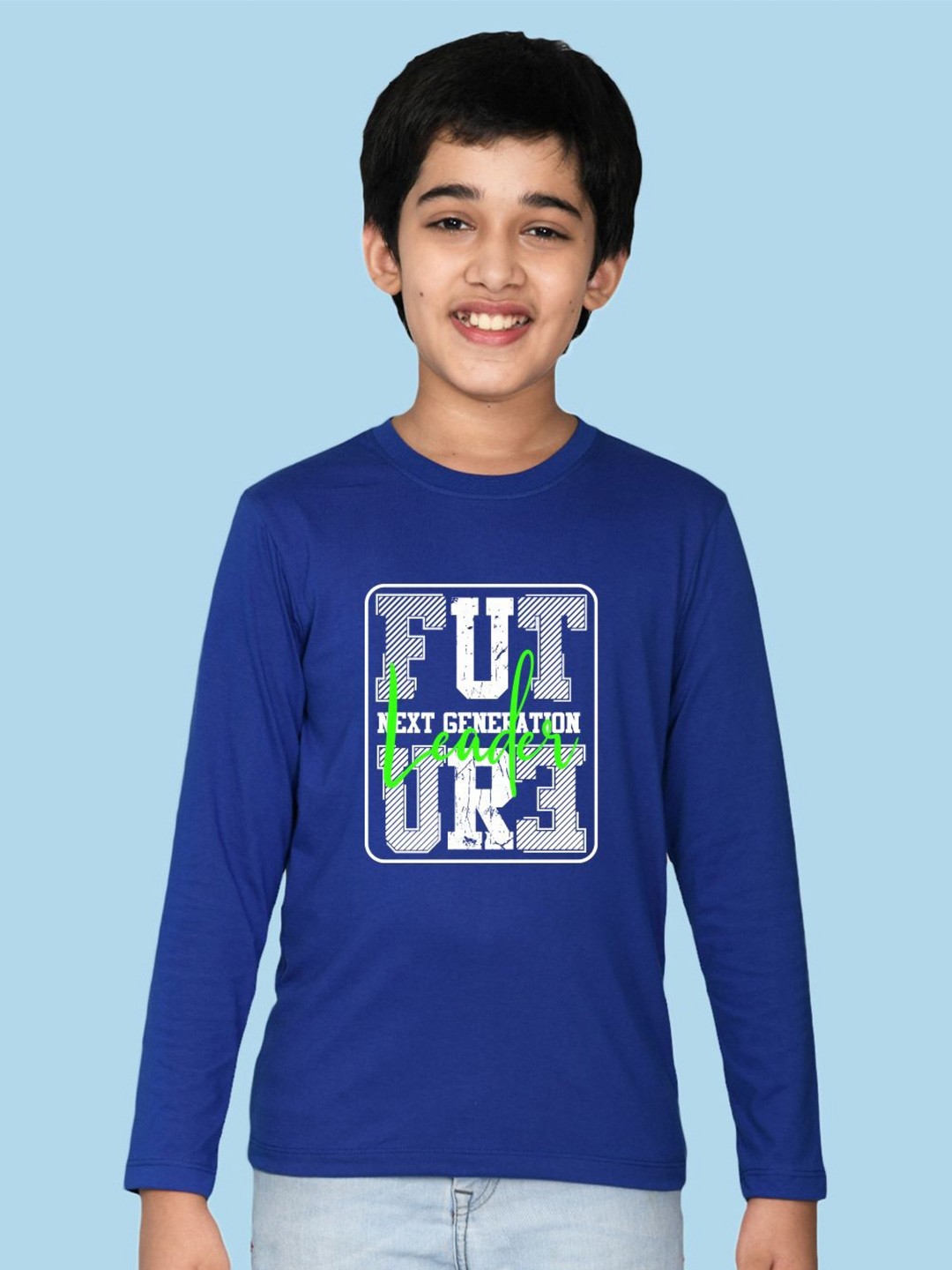 

NUSYL Boys Typography Printed Round Neck Cotton T-shirt, Blue