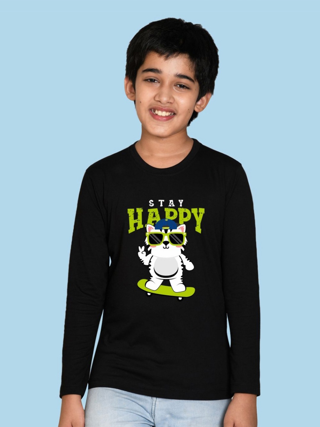 

NUSYL Boys Graphic Printed Round Neck Cotton T-shirt, Black