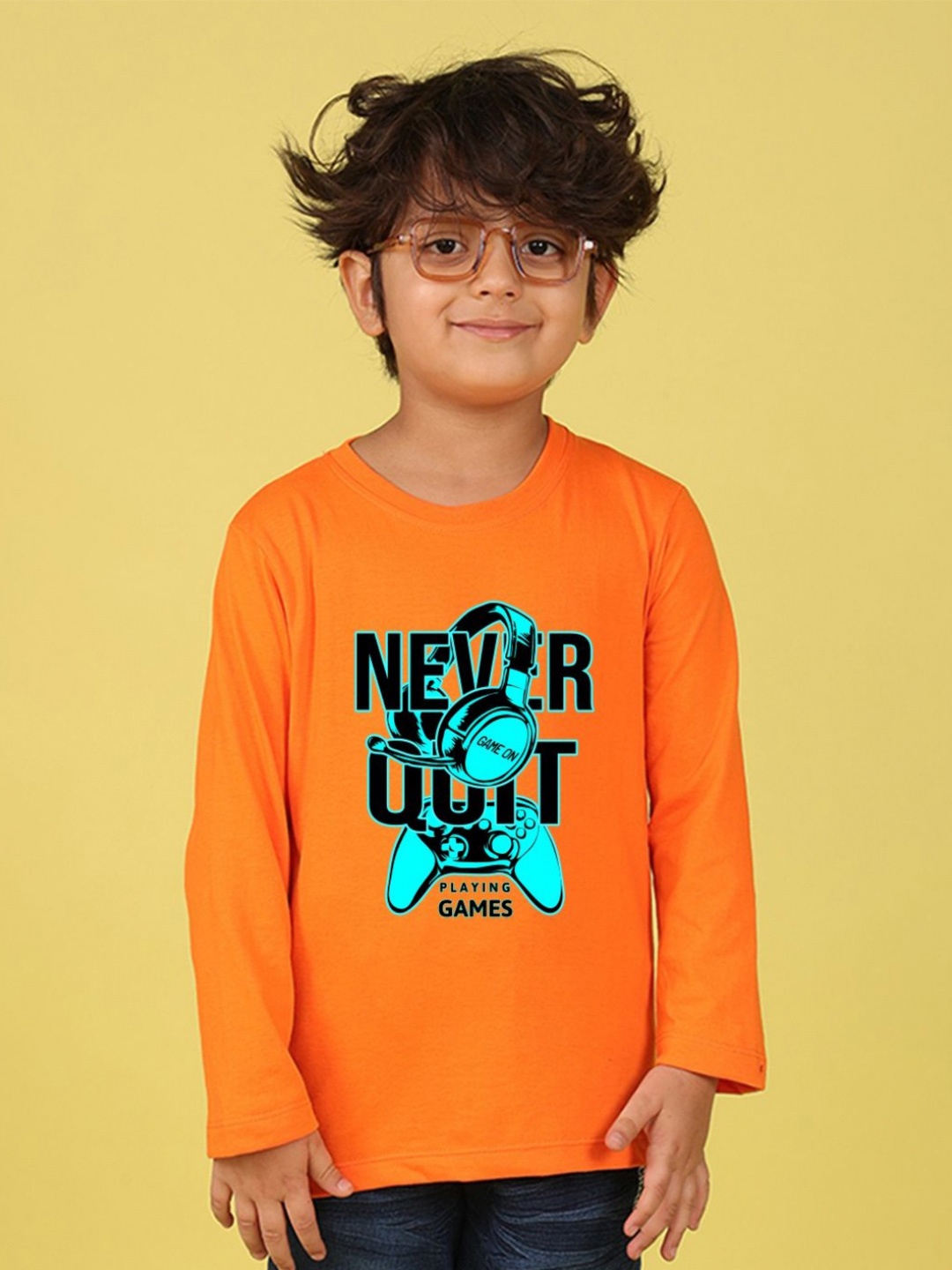 

NUSYL Boys Typography Printed Round Neck Cotton T-shirt, Orange