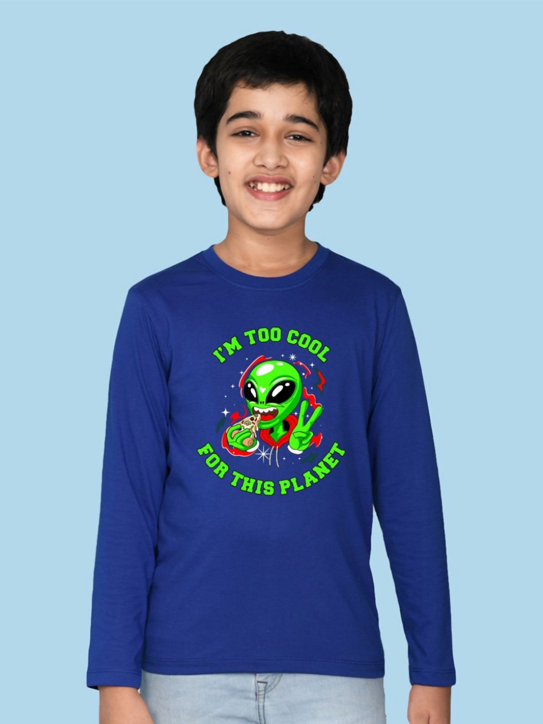 

NUSYL Boys Graphic Printed Round Neck Cotton T-shirt, Blue