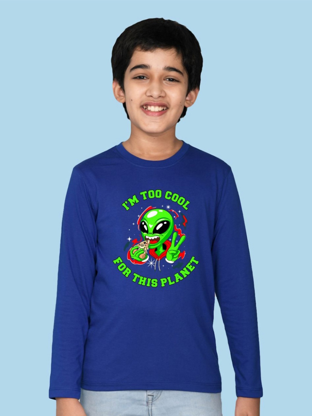 

NUSYL Boys Graphic Printed Round Neck Cotton T-shirt, Blue