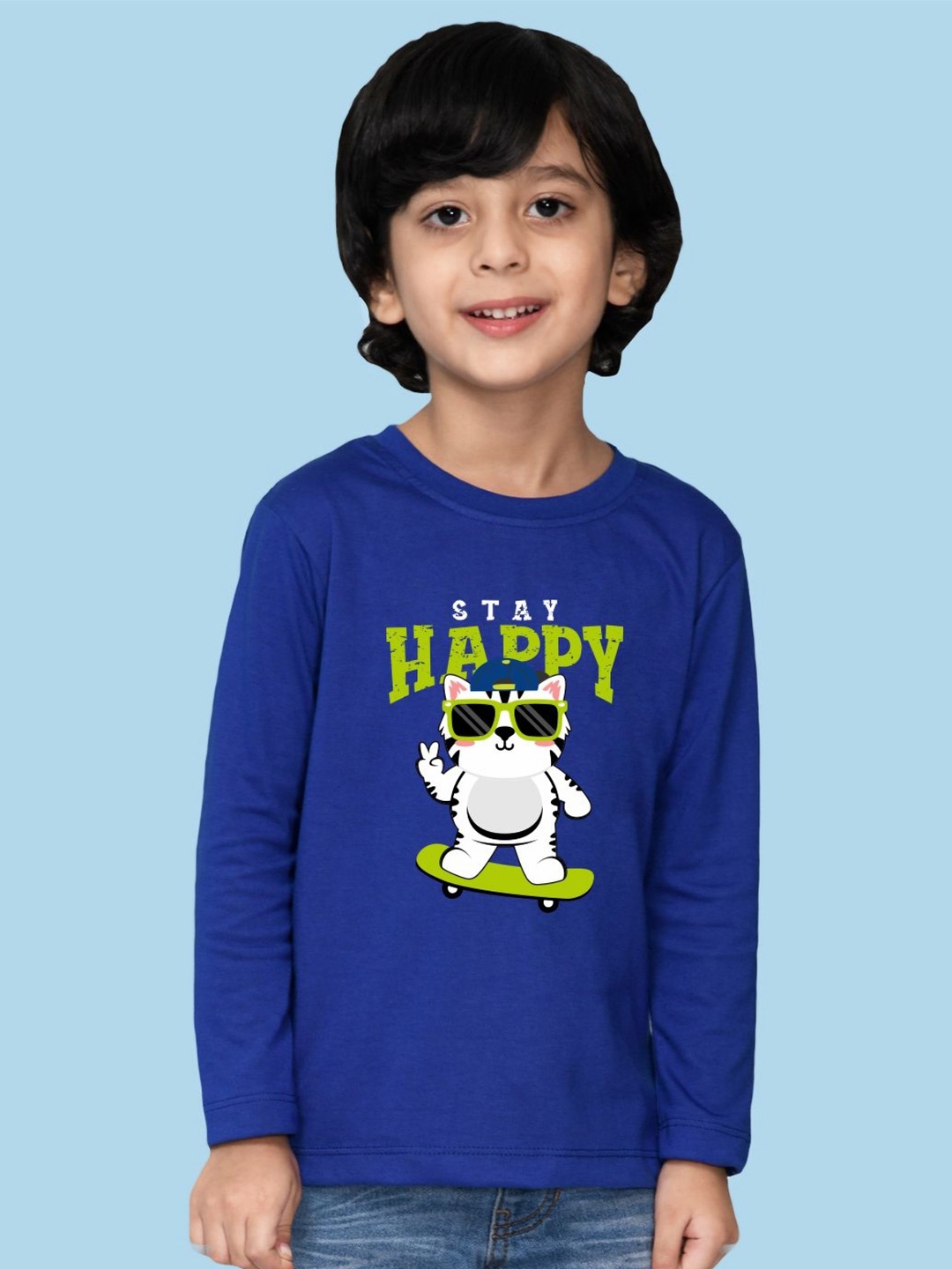 

NUSYL Boys Graphic Printed Round Neck Cotton T-shirt, Blue