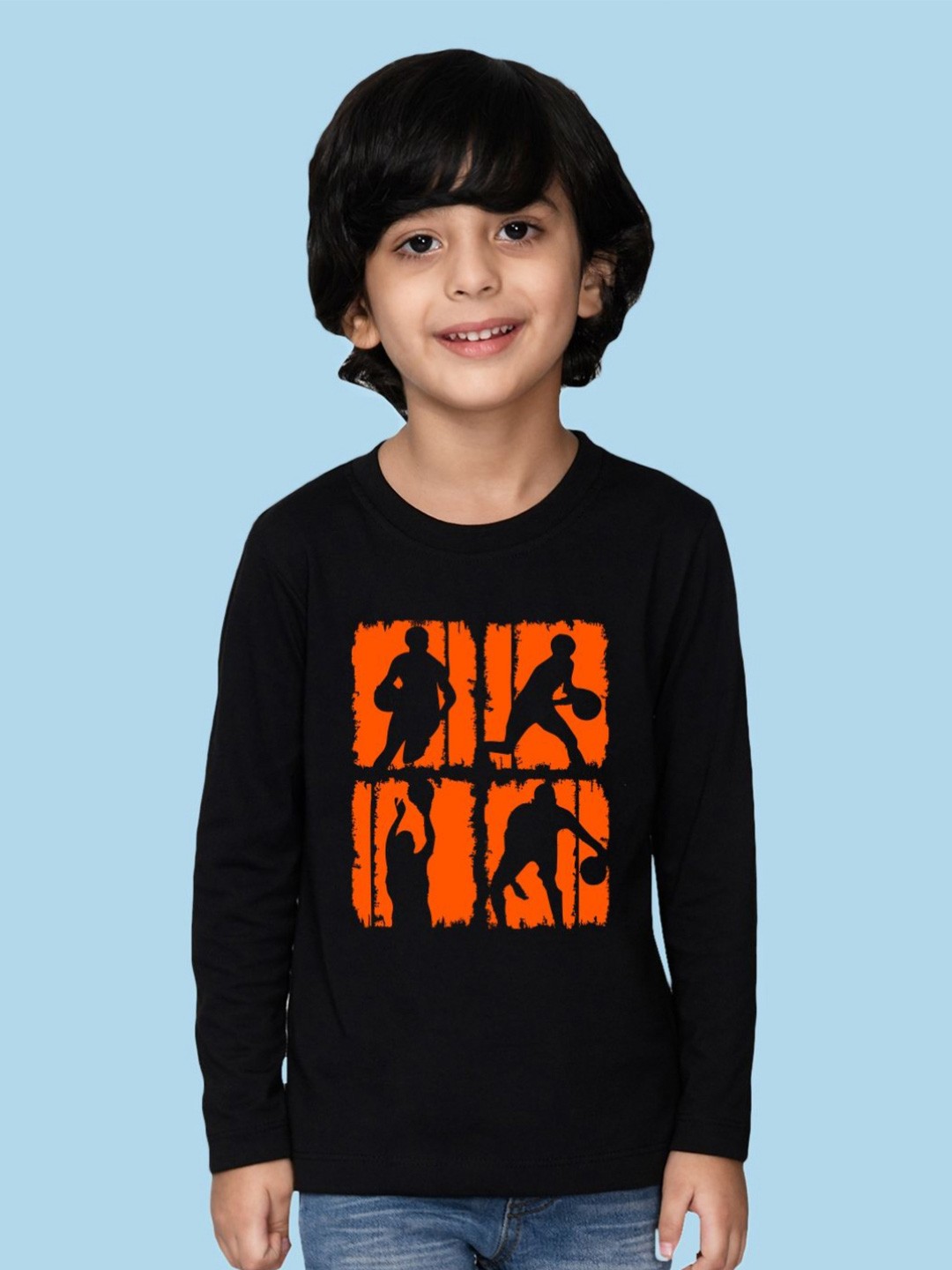 

NUSYL Boys Graphic Printed Round Neck Cotton T-shirt, Black