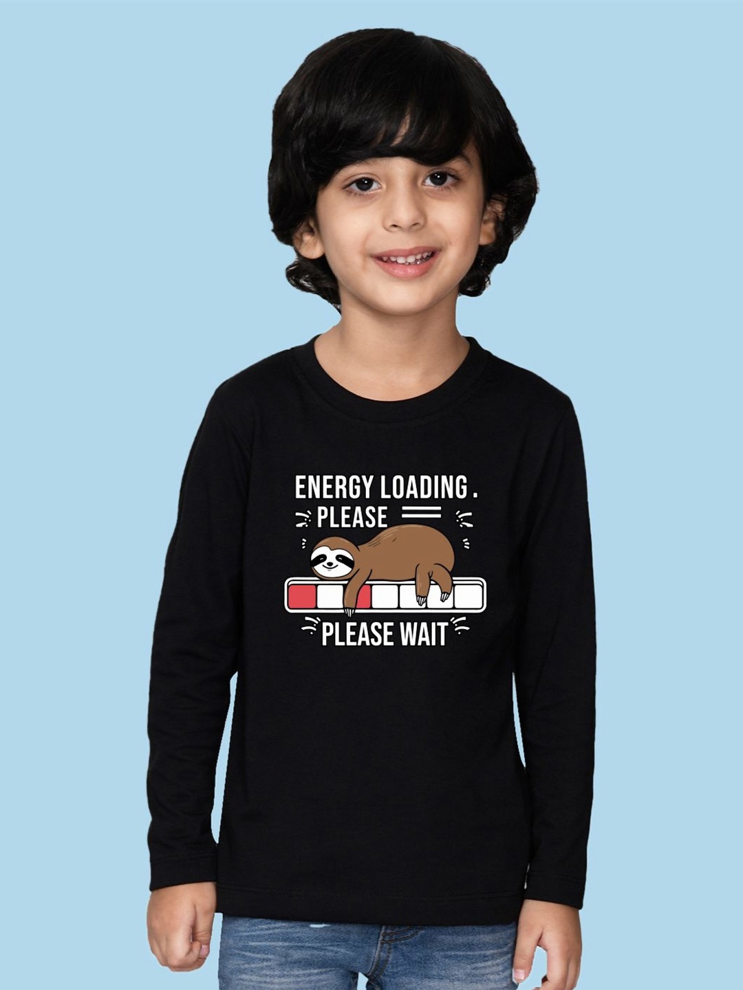 NUSYL Boys Typography Printed Round Neck Cotton T-shirt, Black