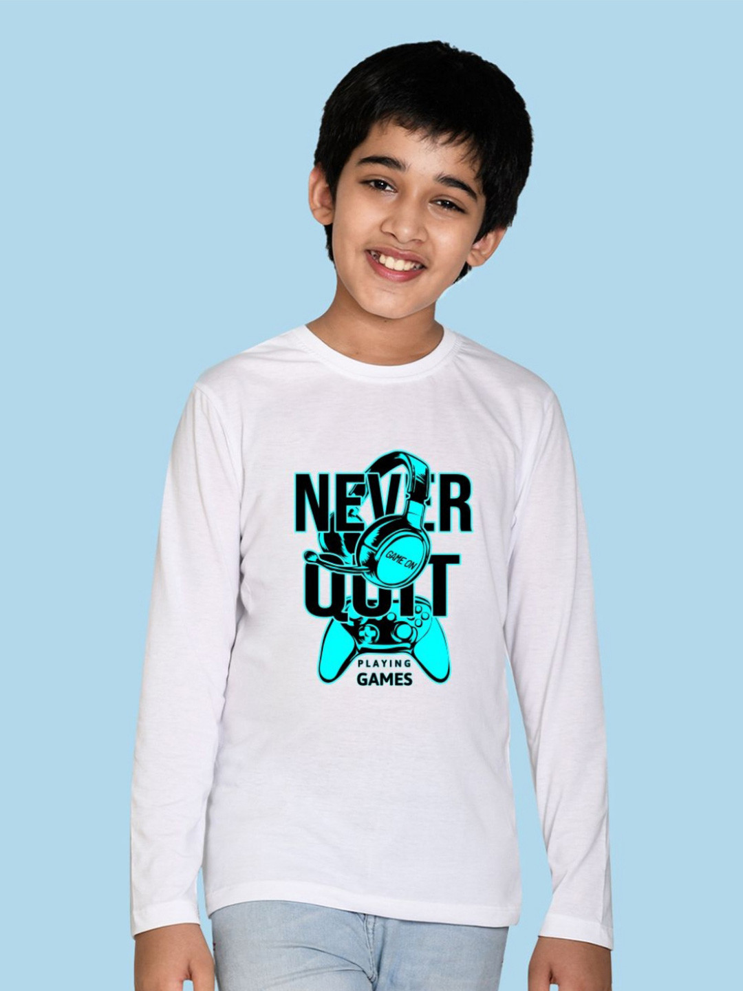 

NUSYL Boys Typography Printed Round Neck Cotton T-shirt, White