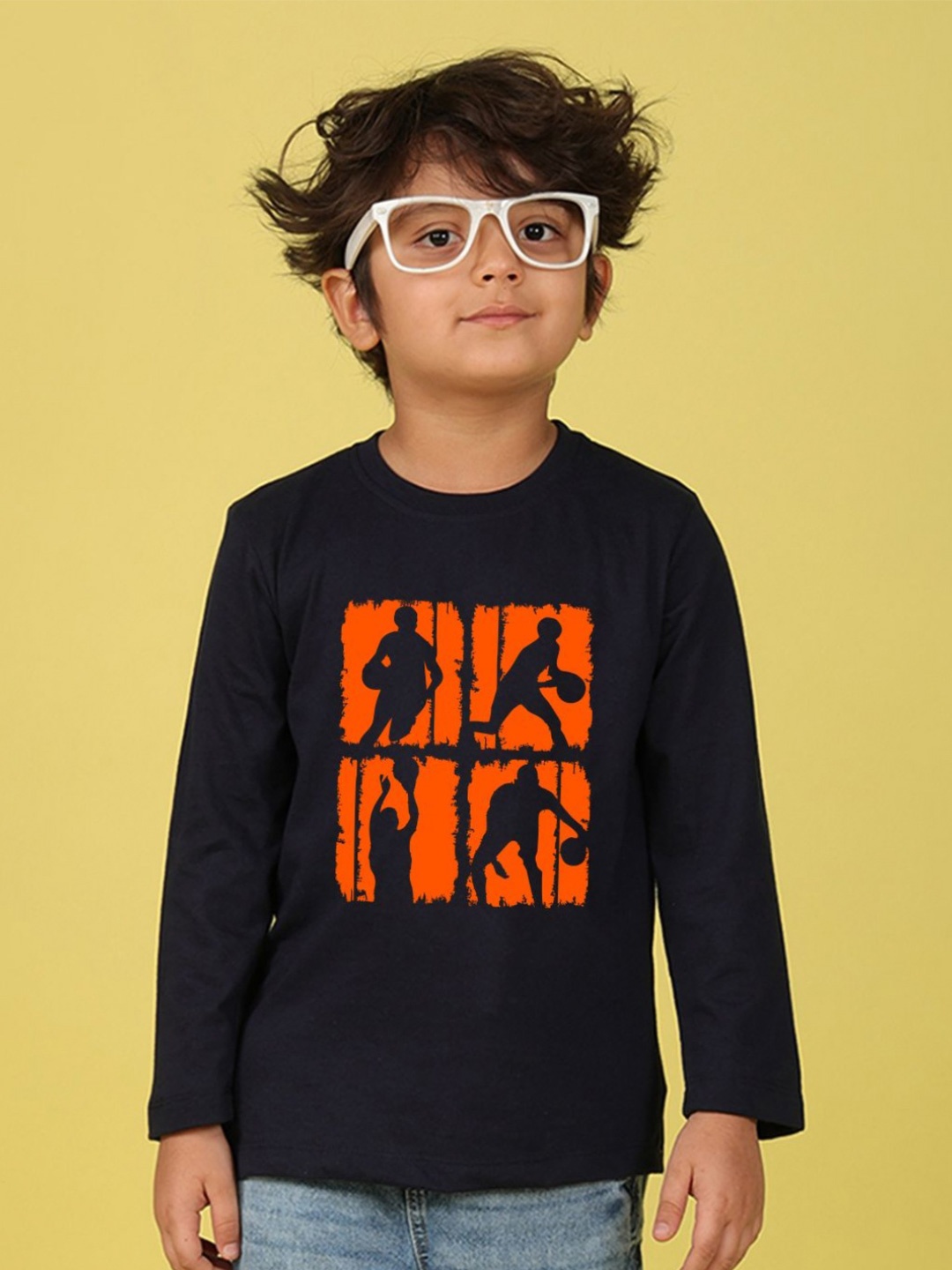 NUSYL Boys Graphic Printed Round Neck Cotton T-shirt, Black