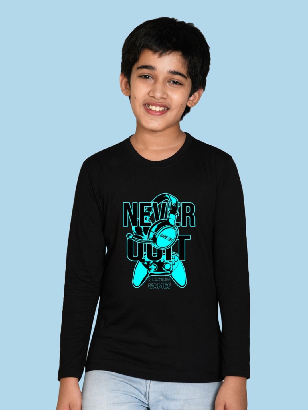 

NUSYL Boys Typography Printed Round Neck Cotton T-shirt, Black