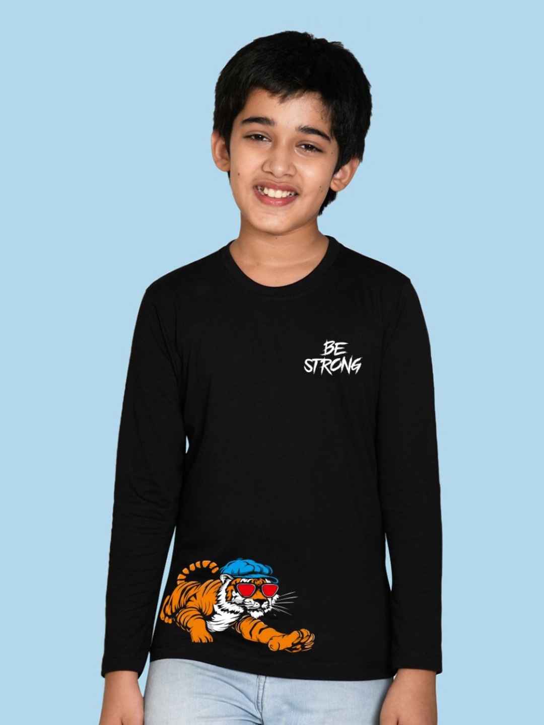 

NUSYL Boys Graphic Printed Round Neck Cotton T-shirt, Black