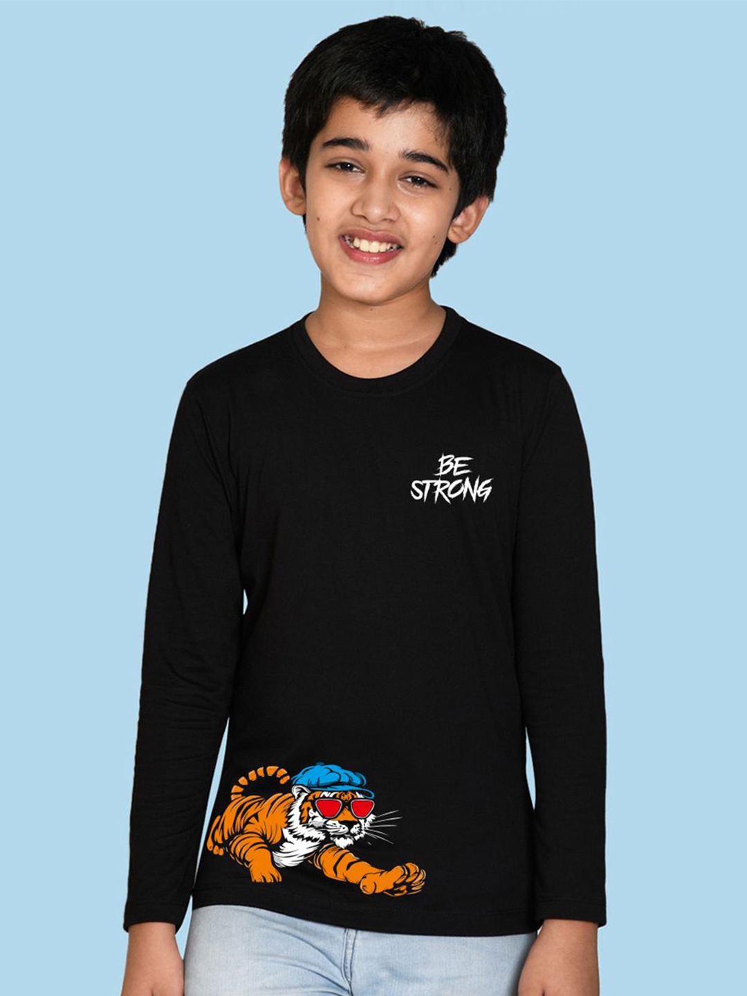

NUSYL Boys Graphic Printed Round Neck Cotton T-shirt, Black