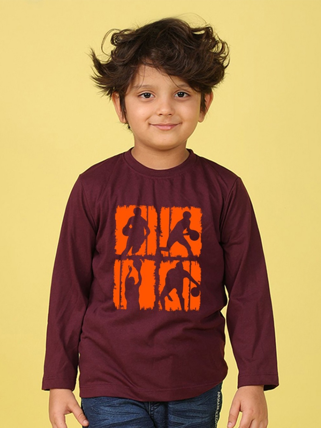 

NUSYL Boys Graphic Printed Round Neck Cotton T-shirt, Brown