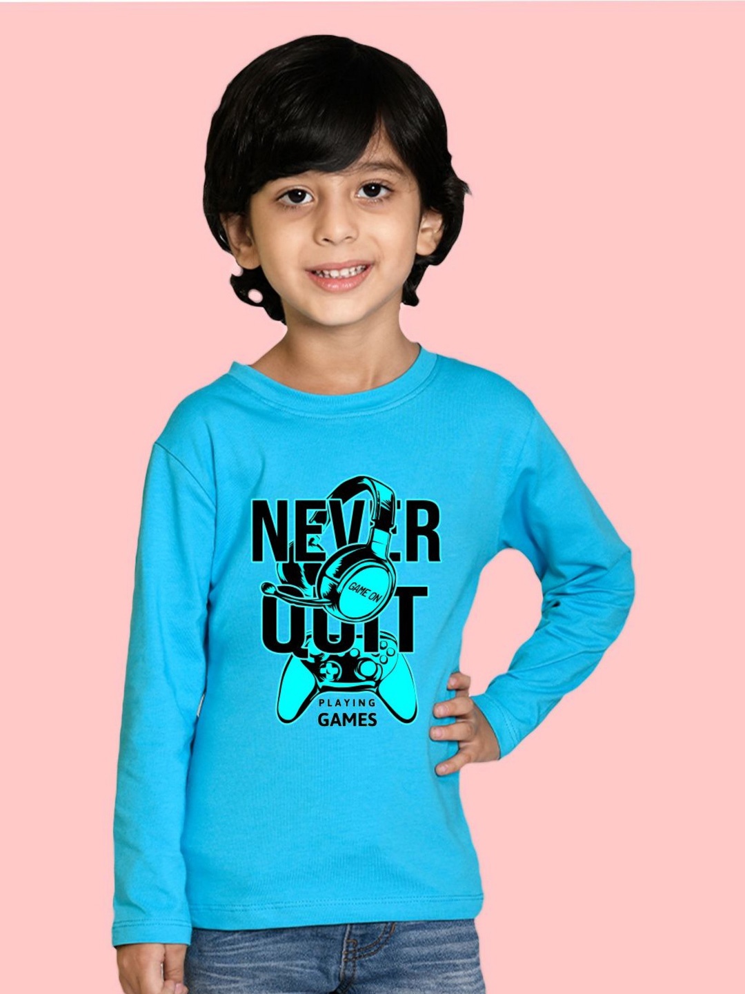 

NUSYL Boys Graphic Printed Round Neck Cotton T-shirt, Blue