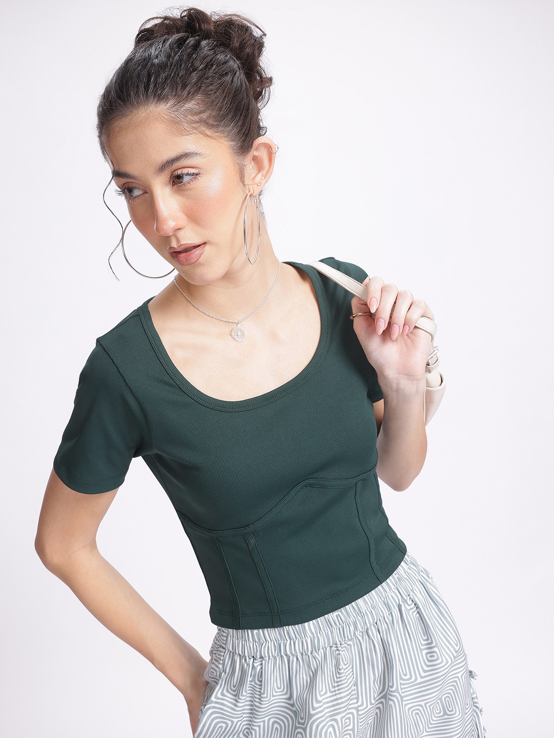 

glitchez Snug Perfection Ribbed Scoop Neck Fitted Top, Green