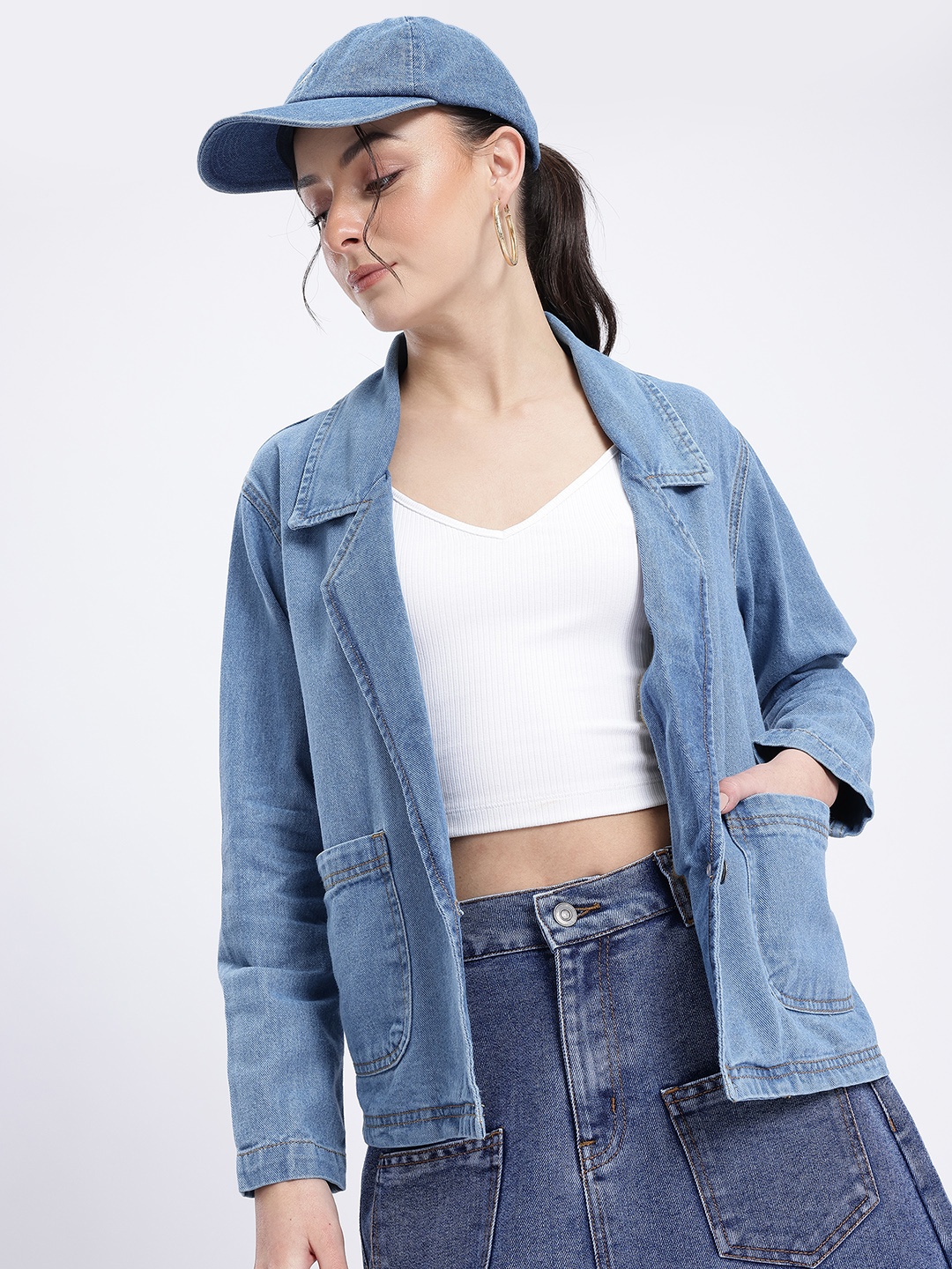 

glitchez Luxe Denim Notched Lapel Jacket, Blue