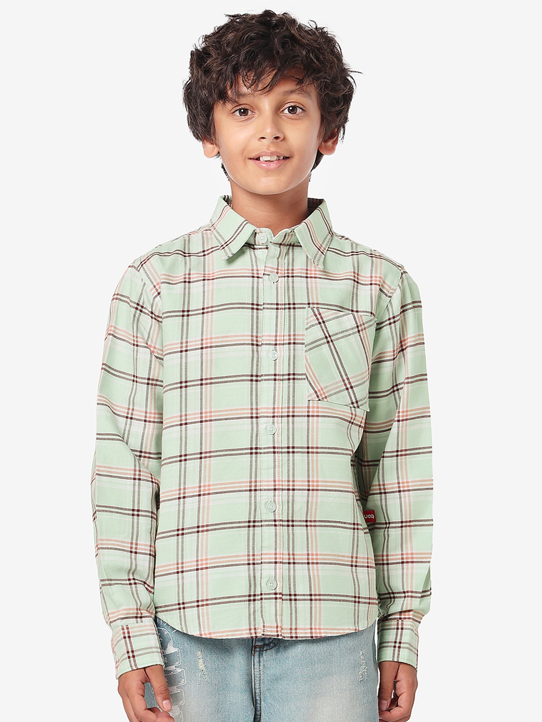

BONKIDS Boys Tartan Checks Opaque Checked Casual Shirt, Green