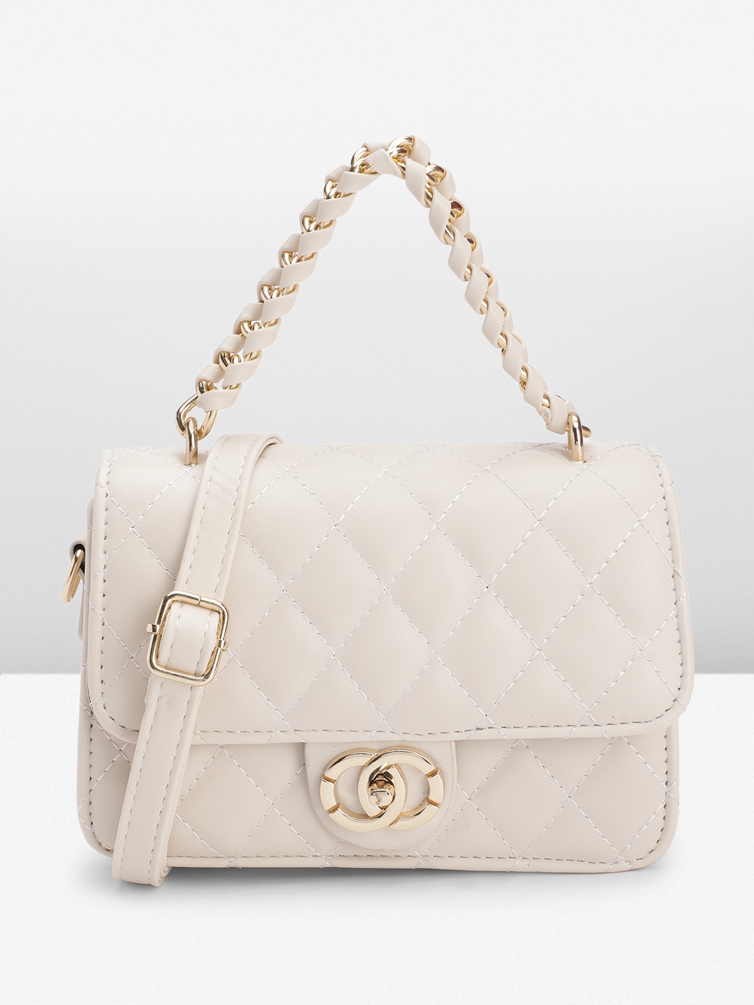 

DressBerry Structured Quilted Satchel Bag, Off white