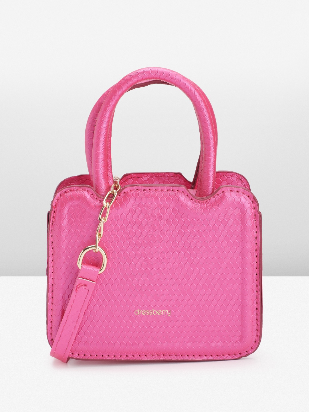 

DressBerry Snake Skin Textured Structured Handheld Bag, Pink
