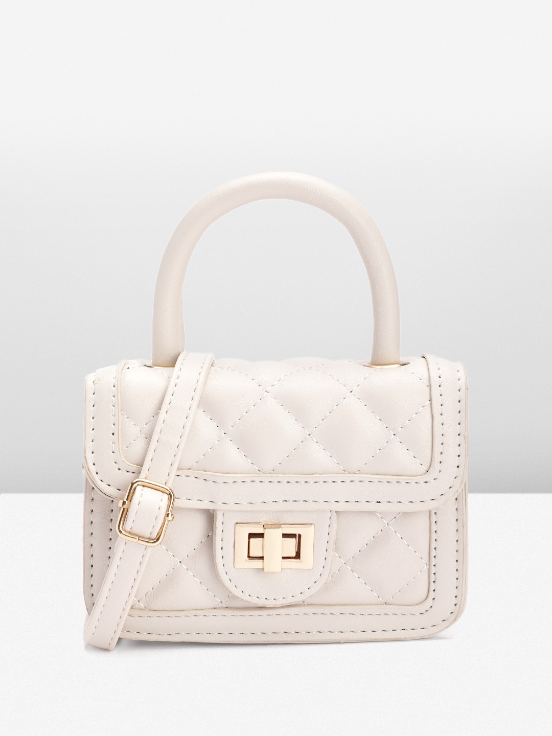 

DressBerry Quilted Structured Satchel Bag, White