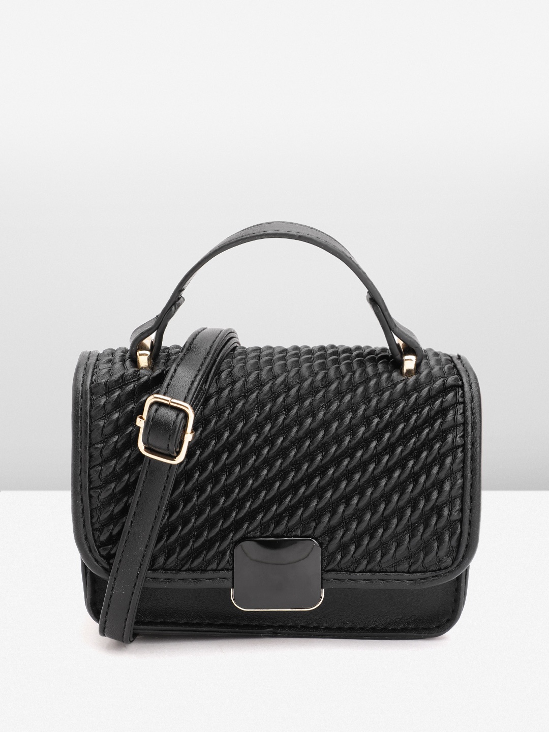 

DressBerry Textured Structured Satchel, Black