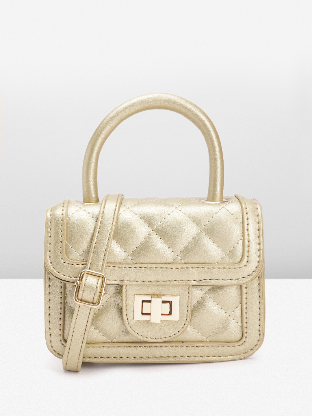 

DressBerry Quilted Structured Satchel Bag, Gold