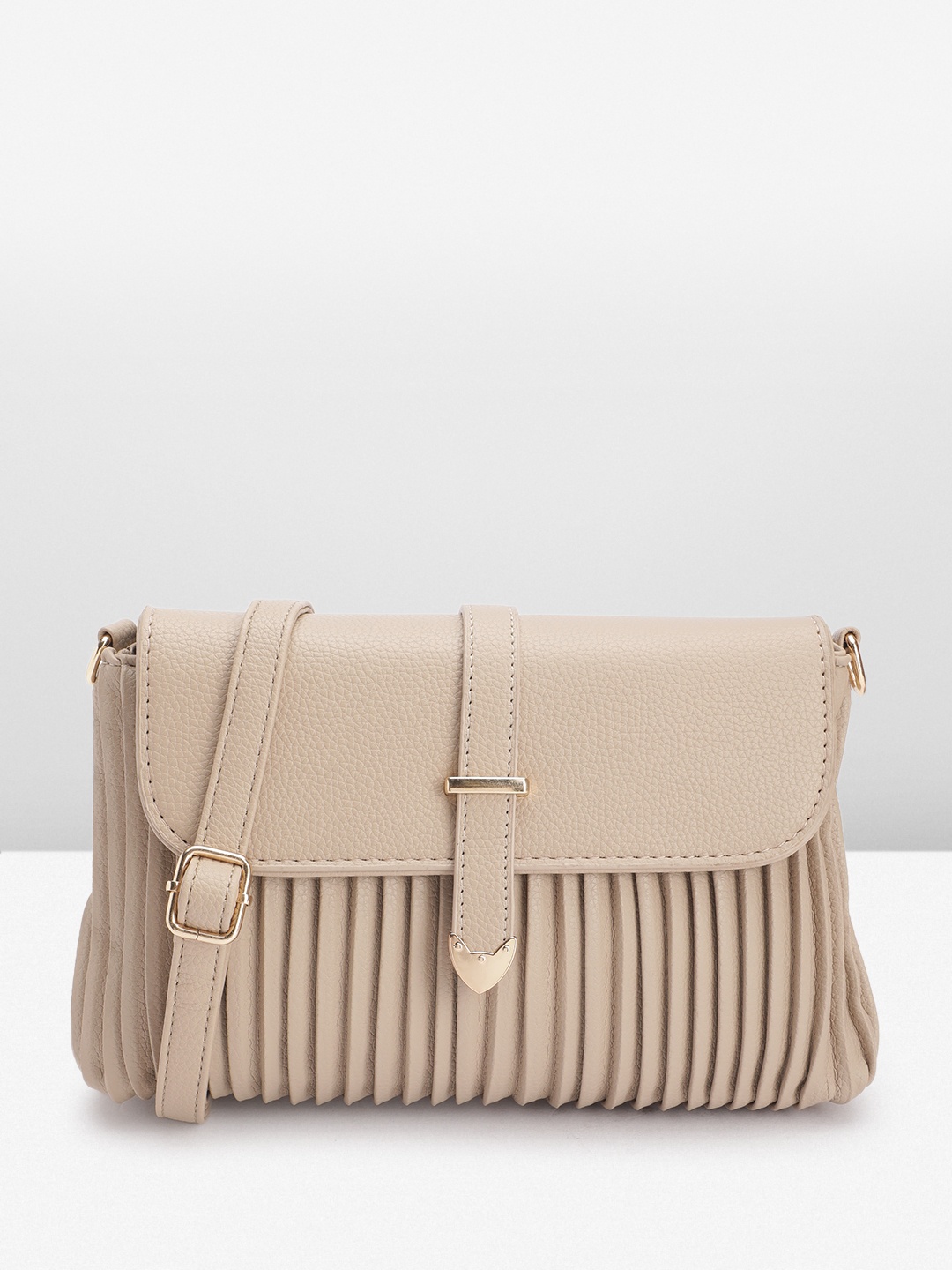 

DressBerry Structured Pleated Sling Bag, Beige