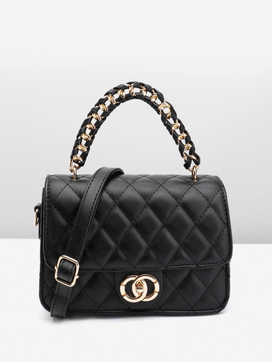 

DressBerry Quilted Structured Satchel Bag, Black
