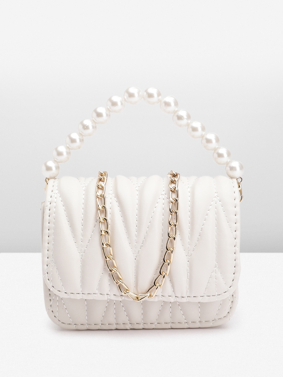 

DressBerry Quilted Structured Satchel Bag, White