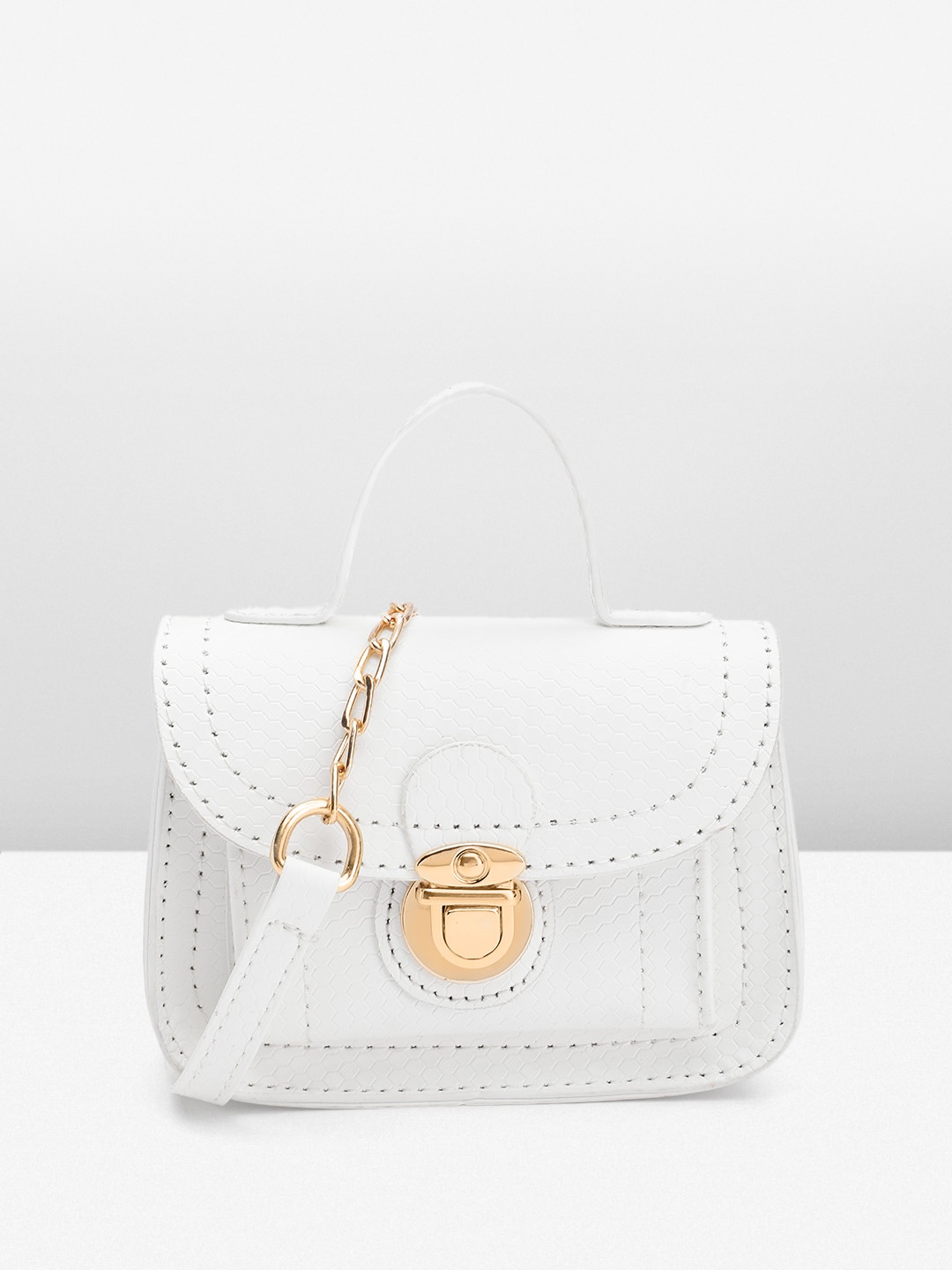

DressBerry Geometric Textured Structured Satchel Bag, White