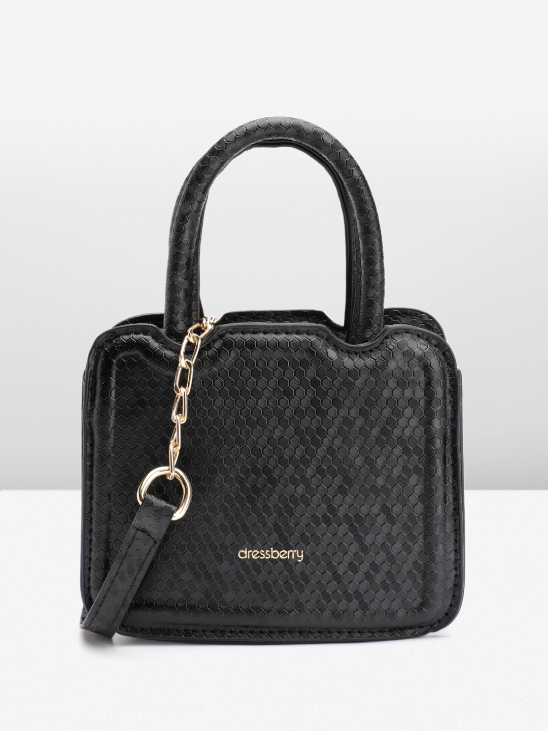 

DressBerry Textured Structured Handheld Bag, Black