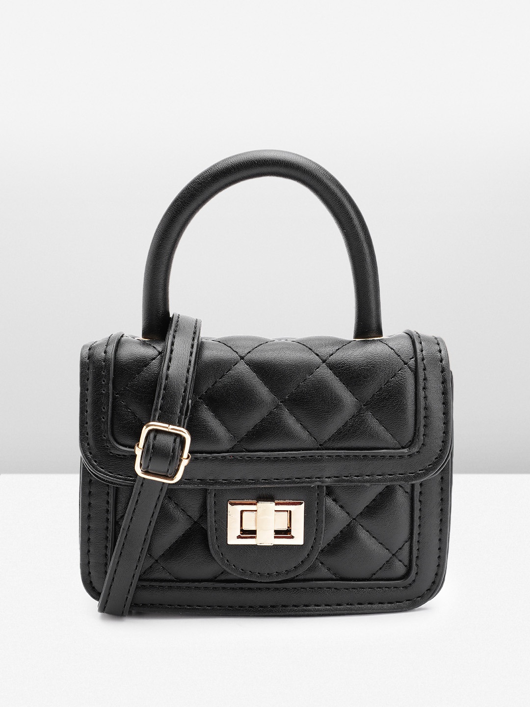 

DressBerry Structured Quilted Satchel Bag, Black