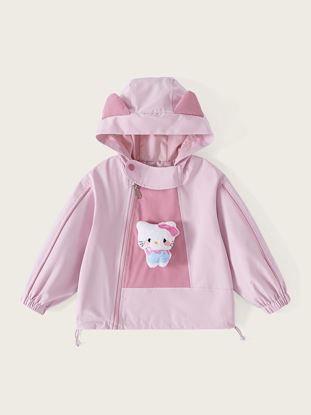 

LULU & SKY Girls Hooded Animal Embroidered Cotton Casual Open Front Jacket, Pink