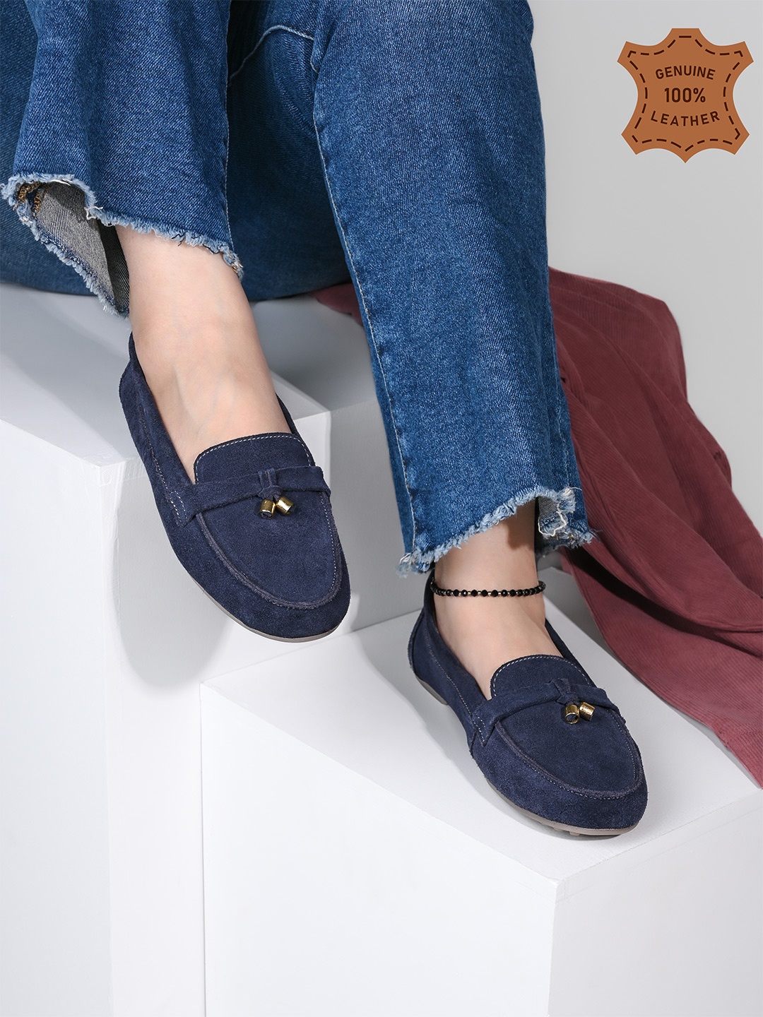

Hydes N Hues Women Leather Loafers, Navy blue