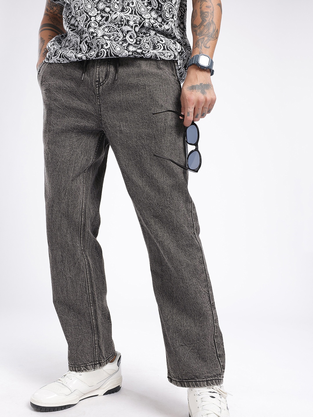 

glitchez Men Leisure Core Pyjama Fit Jeans, Grey