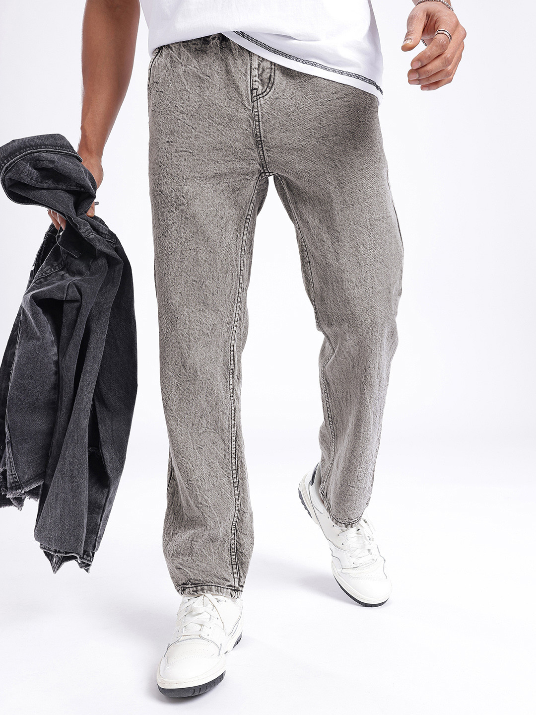 

glitchez Men Leisure Cool Pyjama Fit Heavy Fade Jeans, Black