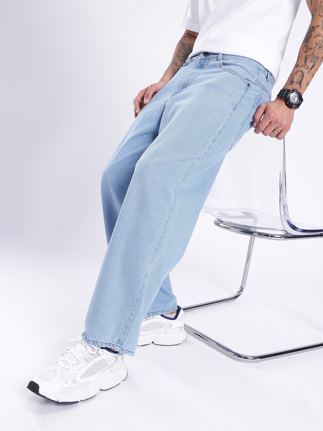

glitchez Men Downtown Classic Loose Baggy Fit Jeans, Blue