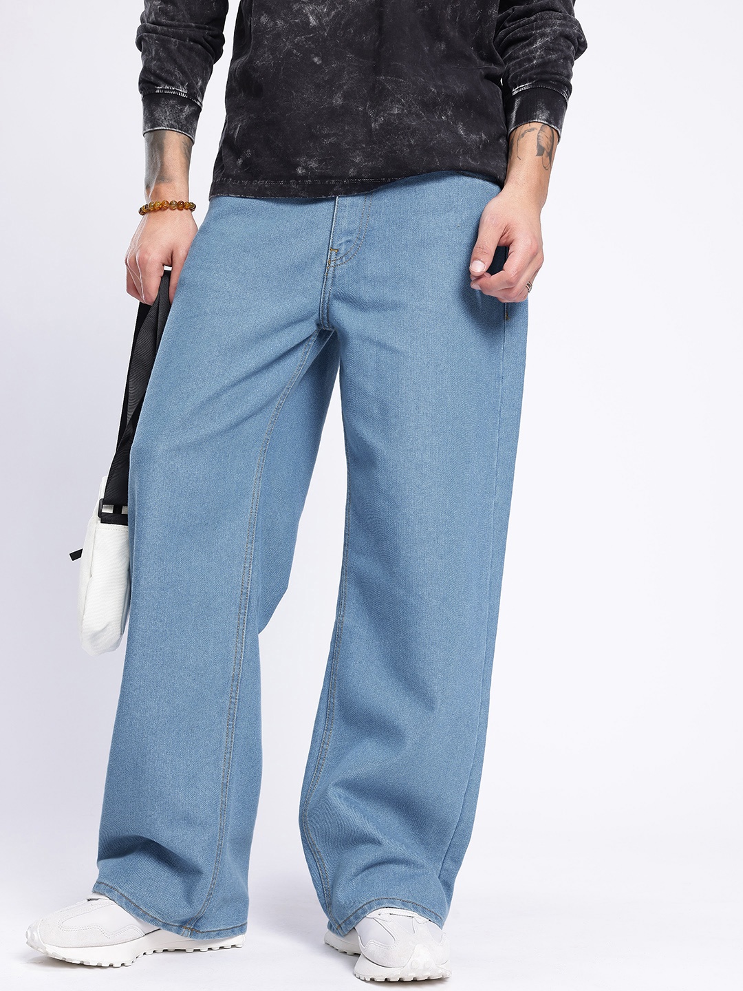 

glitchez Men Modern Cool Wide Leg Jeans, Blue