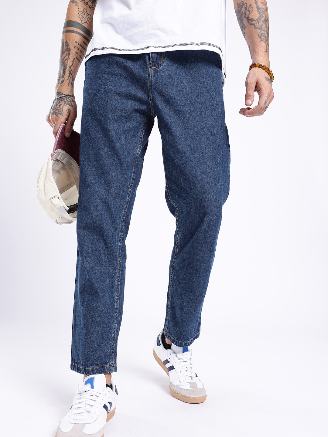 

glitchez Men Urban Classic Carpenter Pleated Jeans, Blue